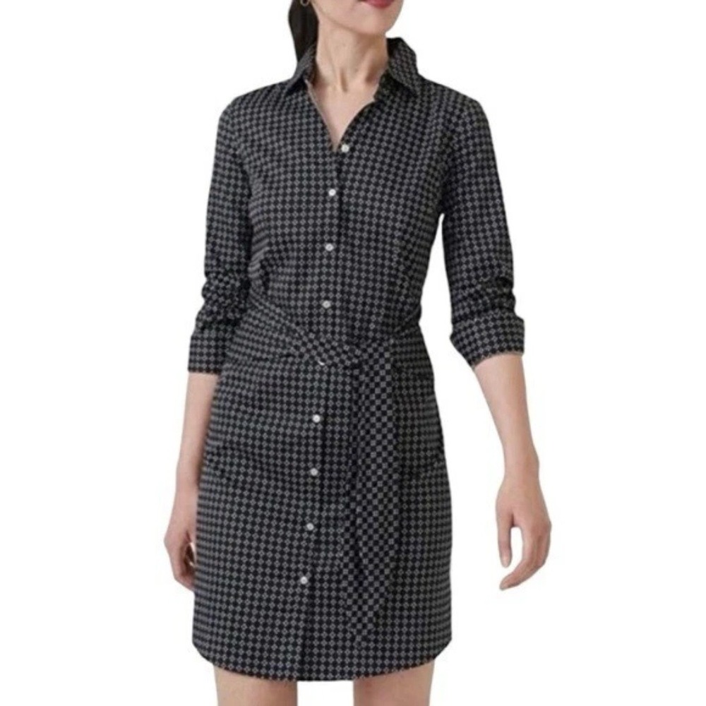Untuckit | Mikael Printed Collared Mini Tie Shirt Dress Polka Dot Black &‎ White